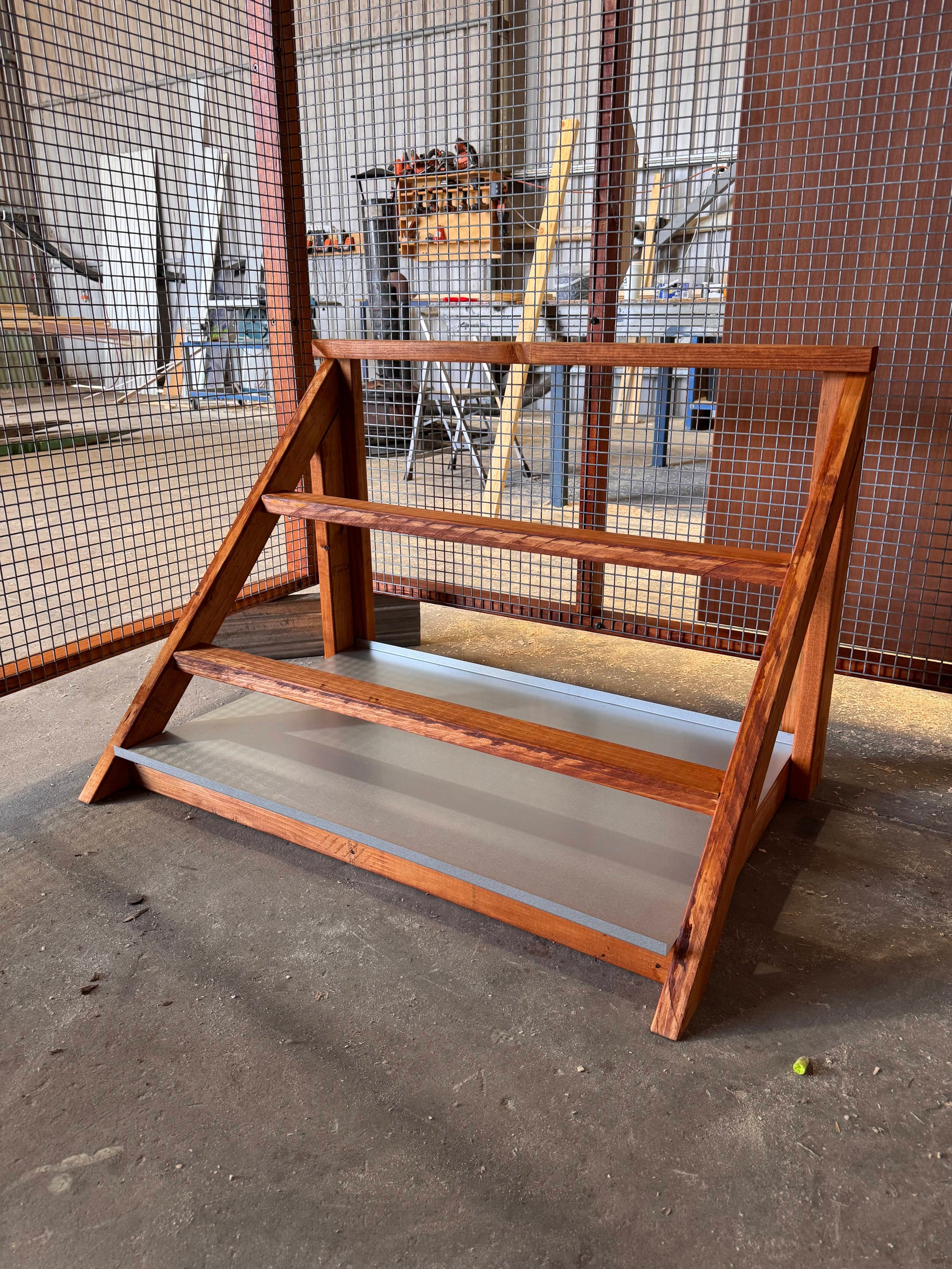 Timber frame roosting bar with removable tray.
